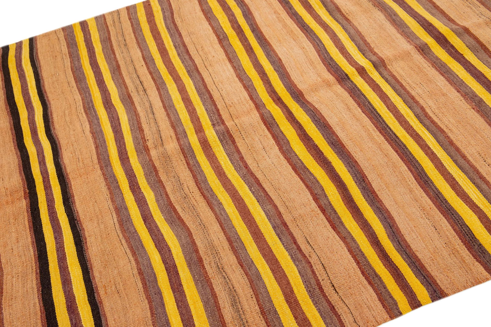 2020s Vintage Kilim Handmade Brown Stripe Wool Rug - 6