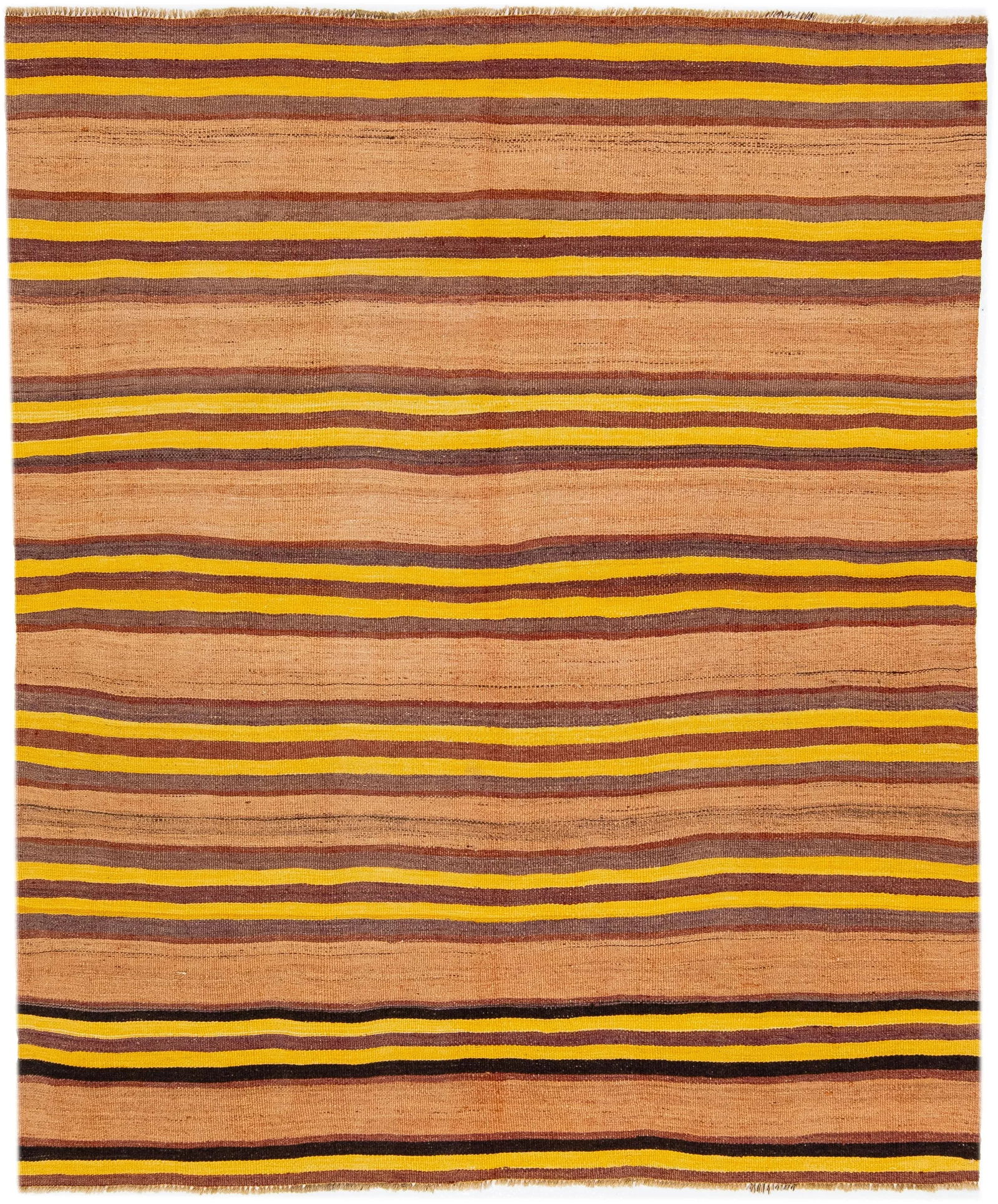 2020s Vintage Kilim Handmade Brown Stripe Wool Rug - 7
