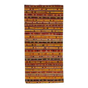1960s Vintage Kilim Handmade Multicolor Stripe Wool Rug