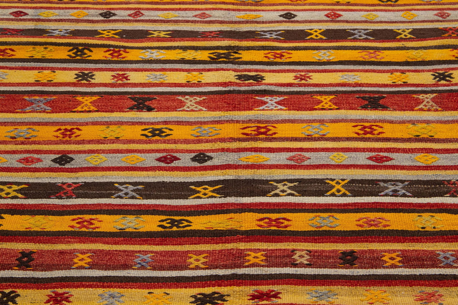 1960s Vintage Kilim Handmade Multicolor Stripe Wool Rug - 2