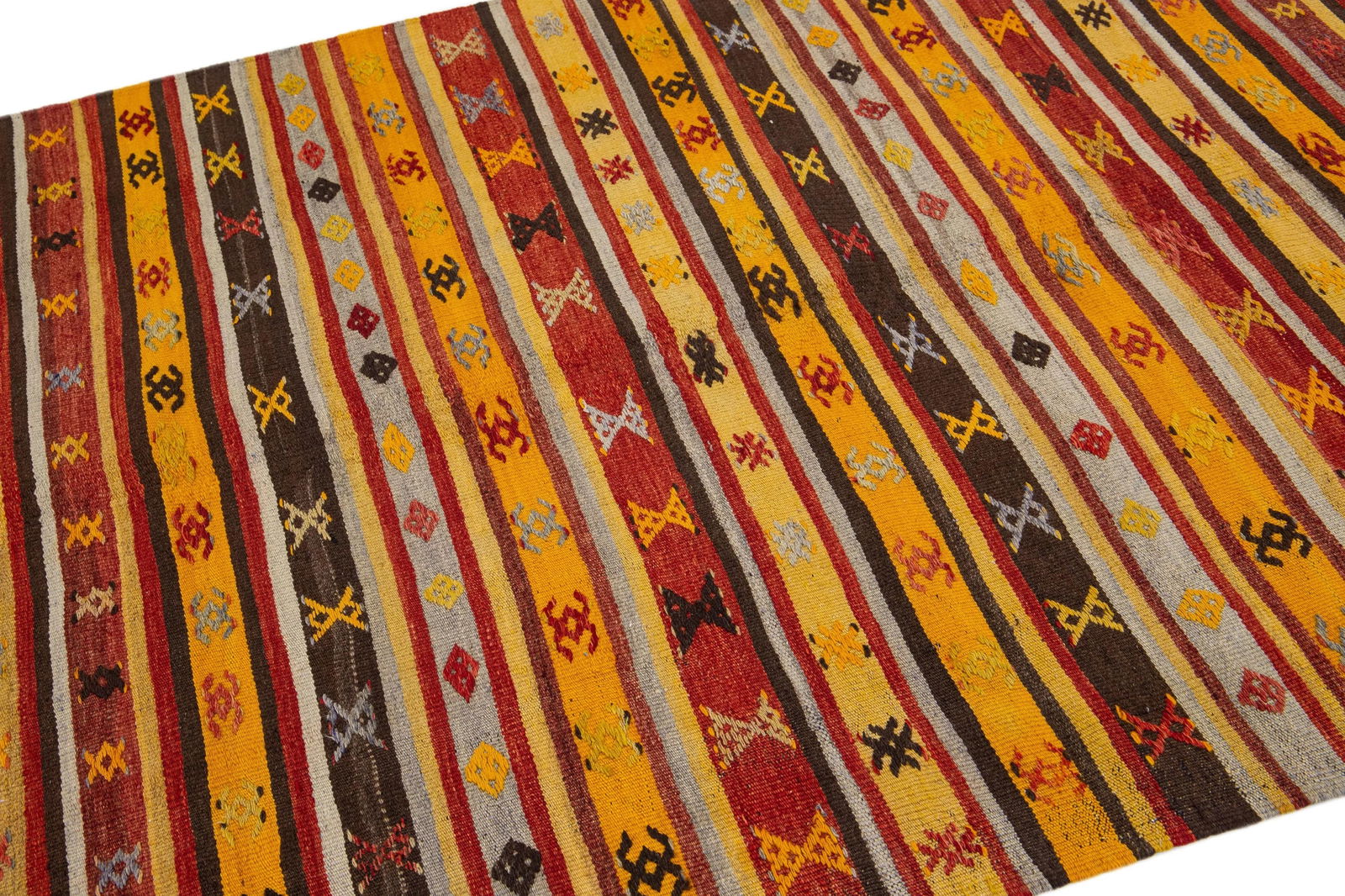 1960s Vintage Kilim Handmade Multicolor Stripe Wool Rug - 6