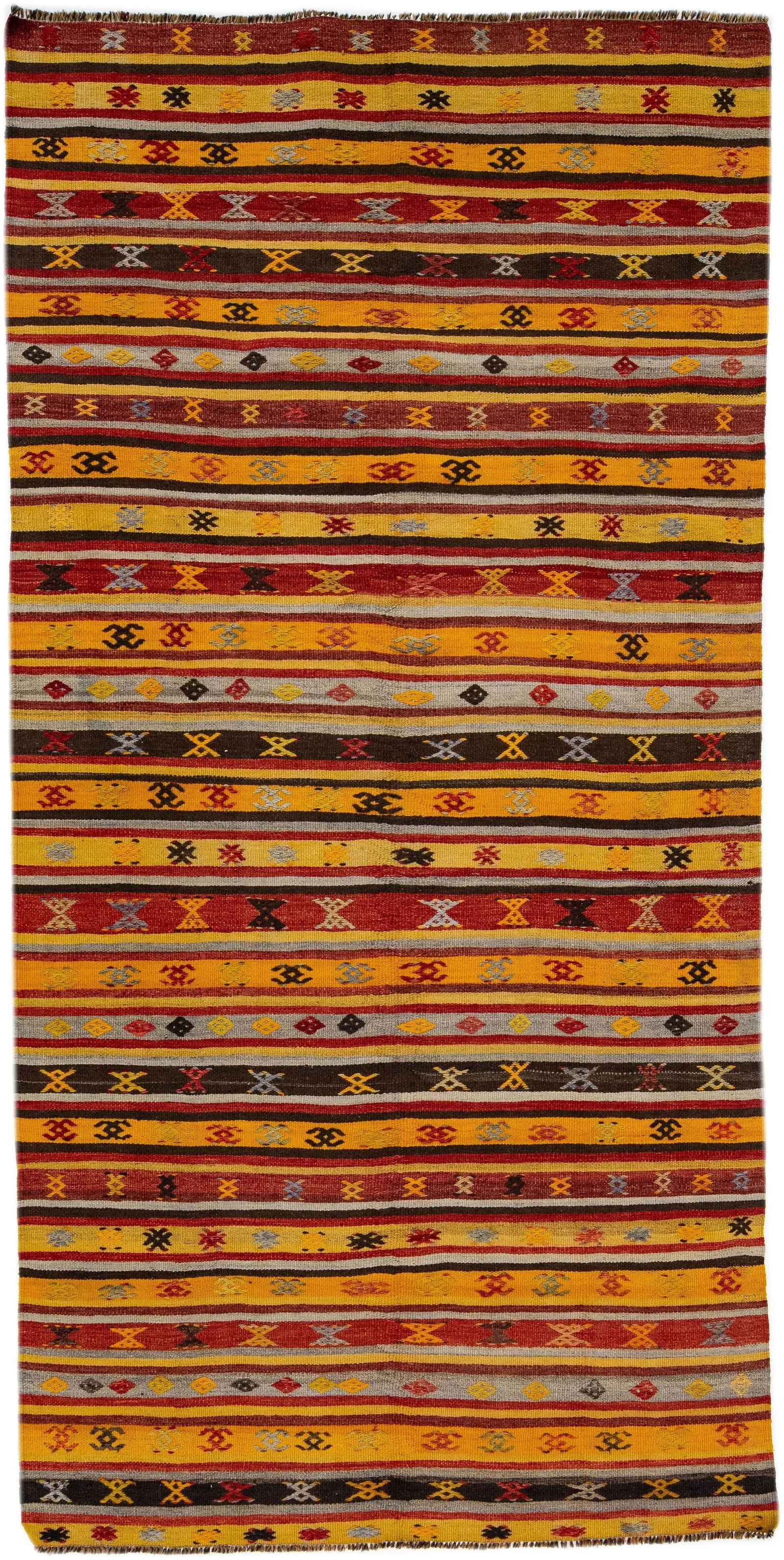 1960s Vintage Kilim Handmade Multicolor Stripe Wool Rug - 7