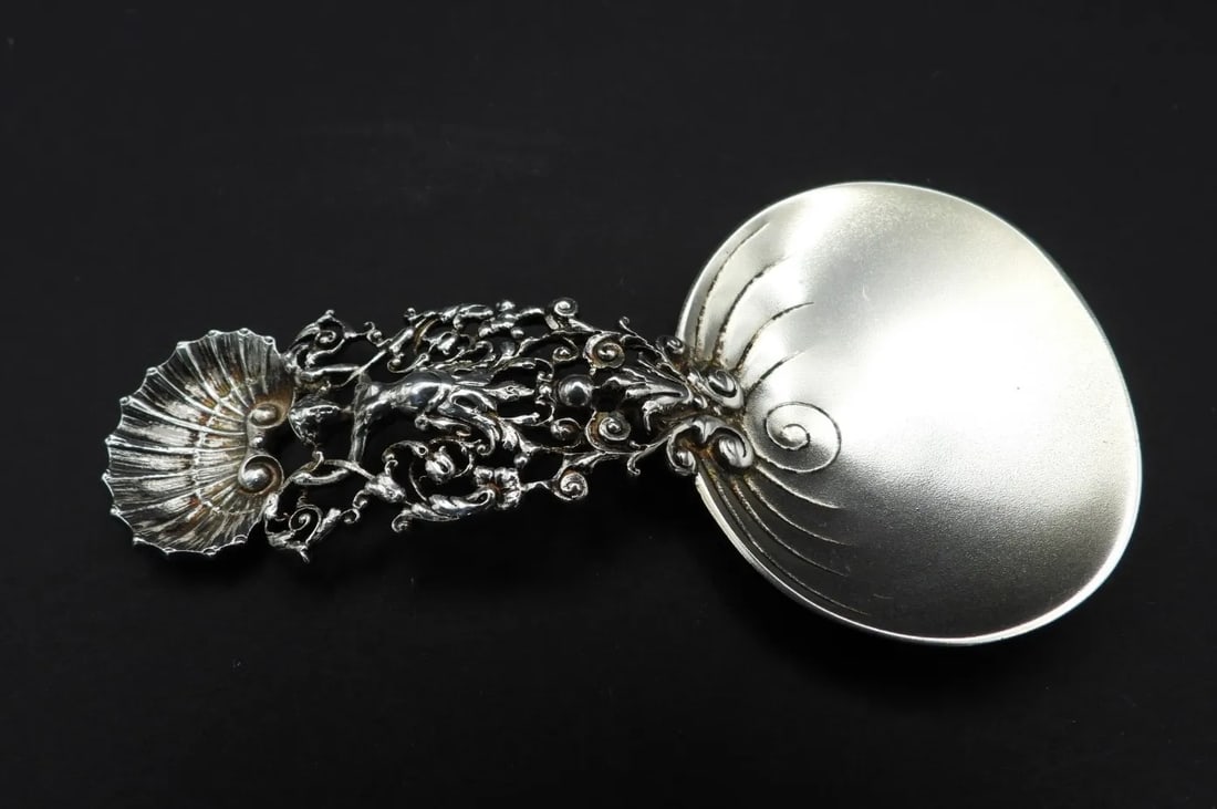 Antique Gorham Sterling Silver Nude Female Art Nouveau Wine Tasting Tester Nut Serving Spoon 1890 - 4