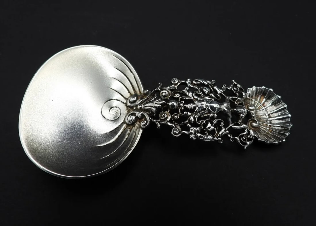 Antique Gorham Sterling Silver Nude Female Art Nouveau Wine Tasting Tester Nut Serving Spoon 1890 - 5