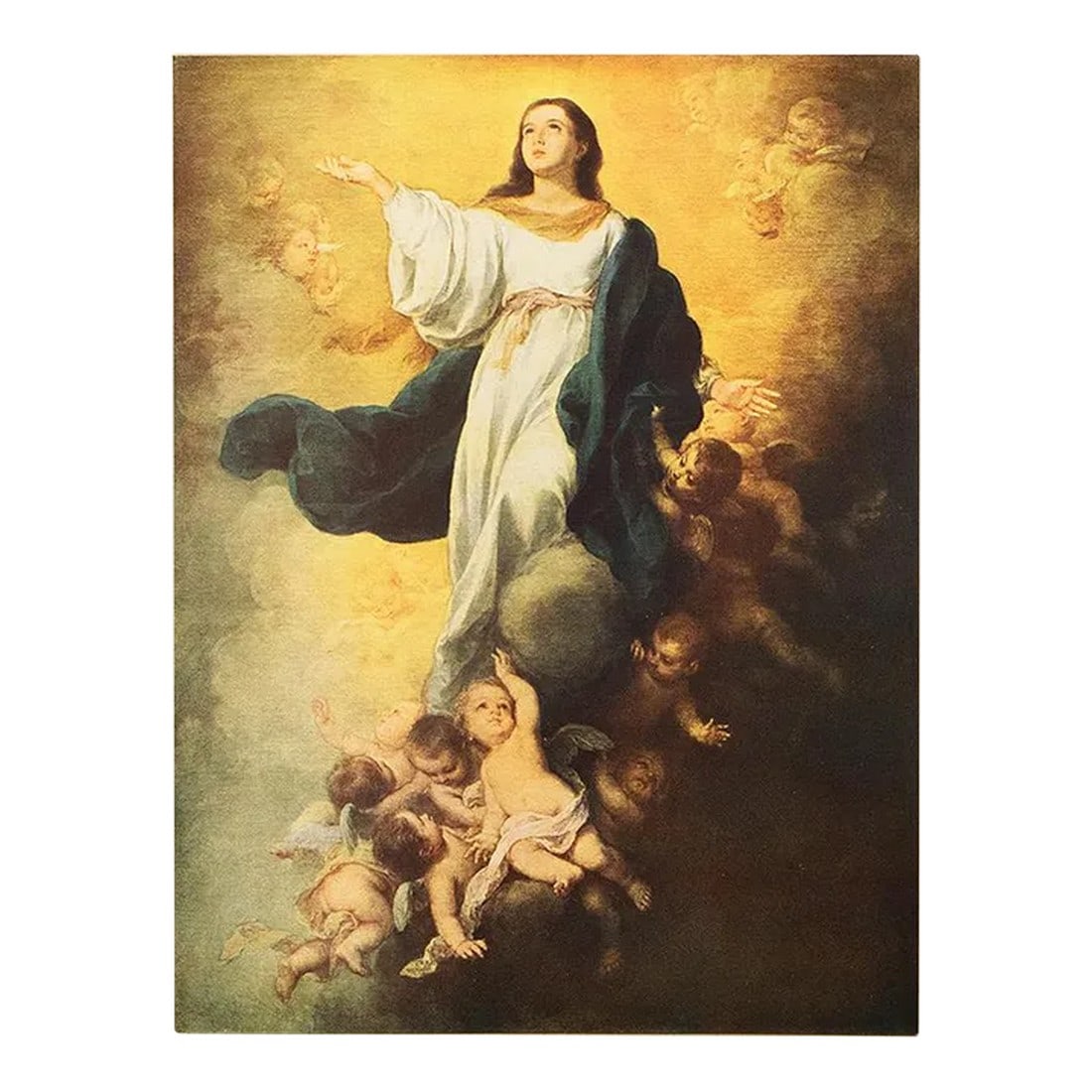 1900s After Bartolomé Esteban Murillo, "The Assumption" Antique Full-Color Print: An excellent antique reproduction print in full color of painting "The Assumption" by Spanish Baroque painter Bartolomé Esteban Murillo. Comes from a rare antique art folio of the artist printed