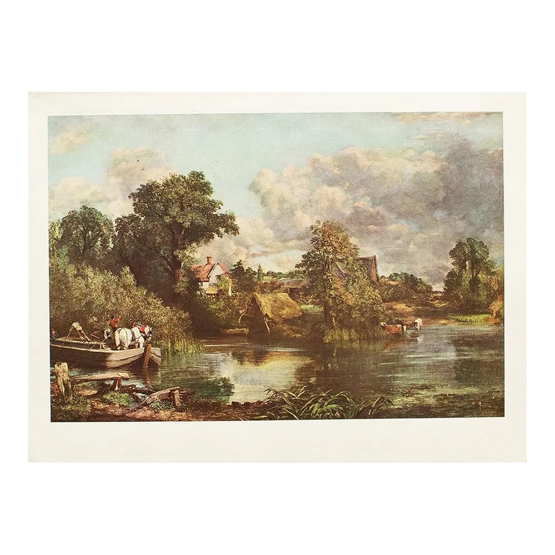 1950s After John Constable, "The White Horse" Full-Color Print: A beautiful reproduction print in full color of painting "The White Horse" by John Constable. Comes from a vintage art portfolio published in the U.S.A, in 1950s. Printed on one side. Hand tipped-in