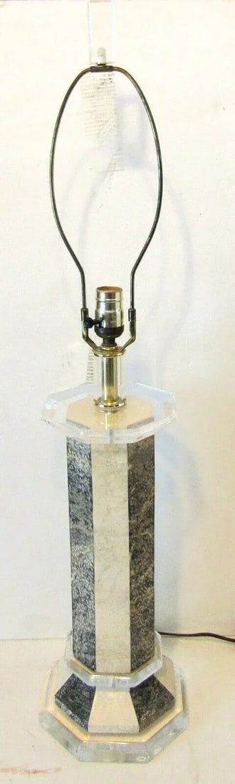 Vintage Octagon Lucite and Marbled Look Table Lamp Attributed to Maitland-Smith - 11