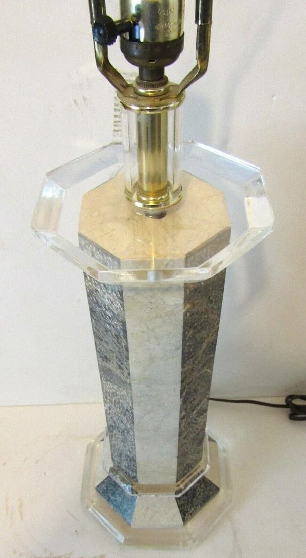 Vintage Octagon Lucite and Marbled Look Table Lamp Attributed to Maitland-Smith - 2