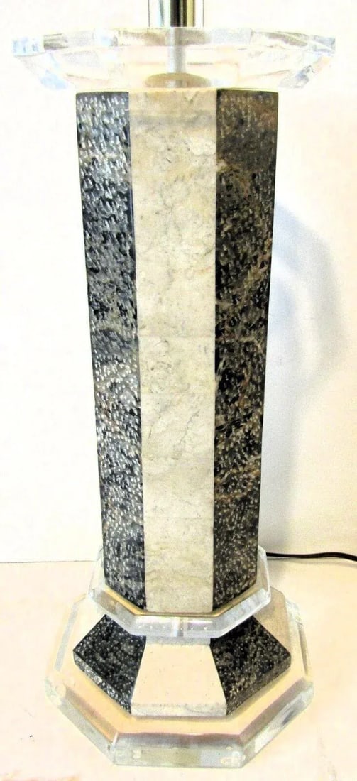 Vintage Octagon Lucite and Marbled Look Table Lamp Attributed to Maitland-Smith - 3