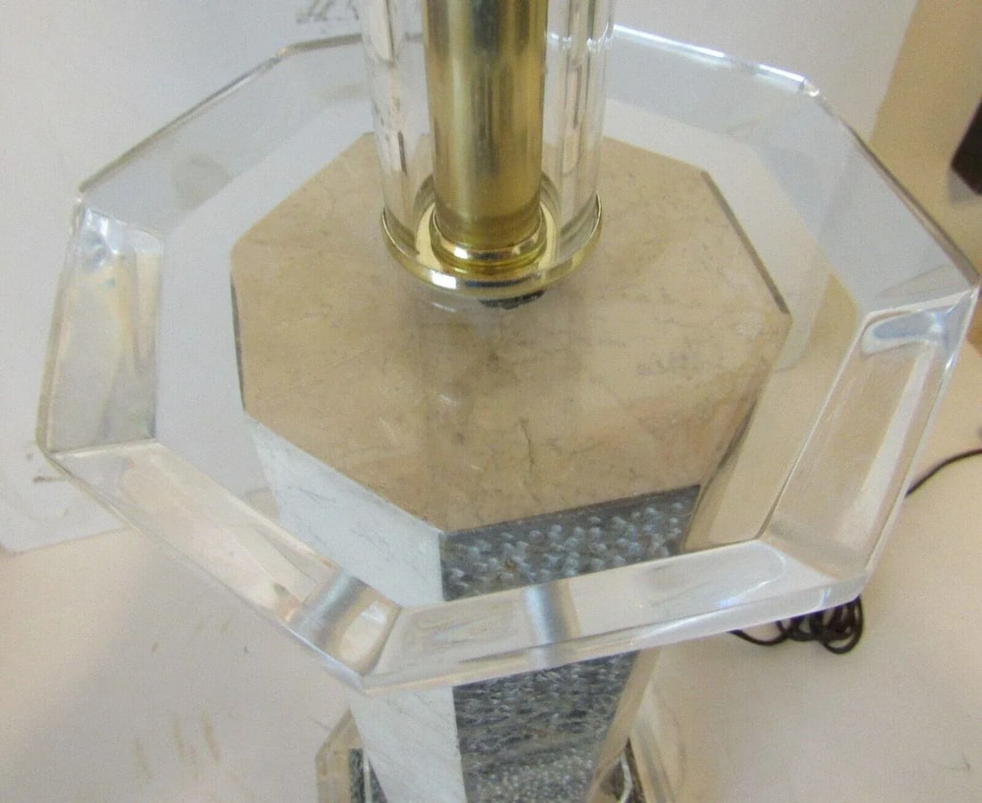 Vintage Octagon Lucite and Marbled Look Table Lamp Attributed to Maitland-Smith - 4