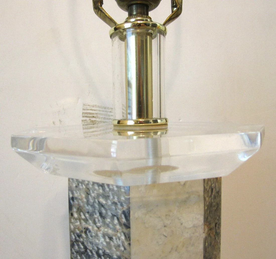 Vintage Octagon Lucite and Marbled Look Table Lamp Attributed to Maitland-Smith - 5