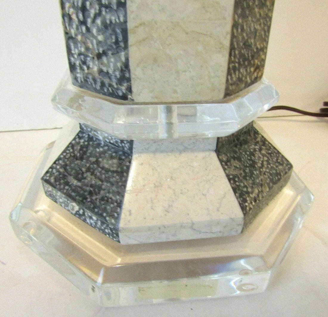 Vintage Octagon Lucite and Marbled Look Table Lamp Attributed to Maitland-Smith - 7