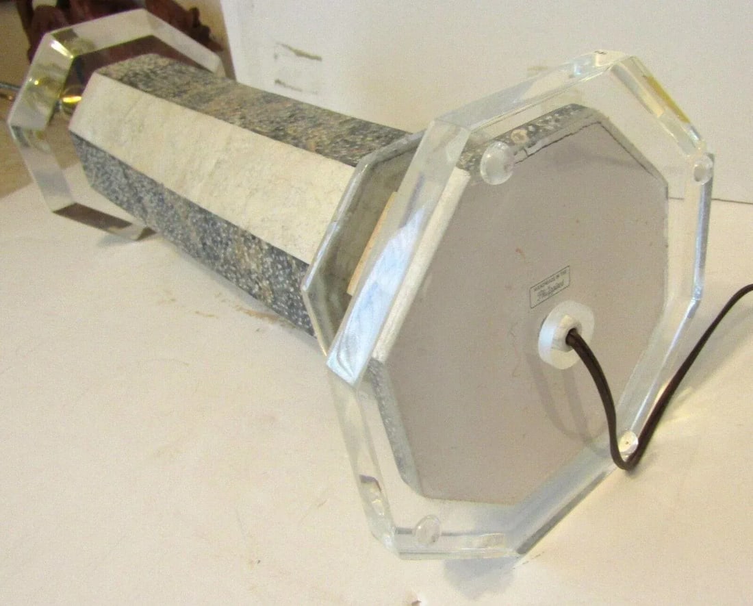 Vintage Octagon Lucite and Marbled Look Table Lamp Attributed to Maitland-Smith - 9
