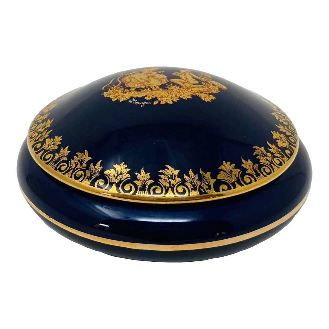 Royal Limoges Castel France 22-Karat Gold Trinket Round Box in Cobalt Blue (1 of 13)