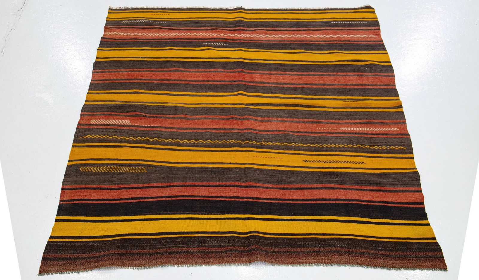 1960s Vintage Kilim Handmade Multicolor Geometric Wool Rug - 3