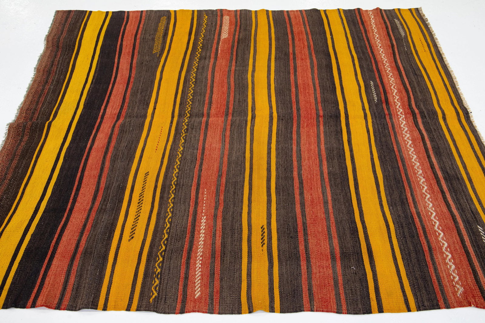 1960s Vintage Kilim Handmade Multicolor Geometric Wool Rug - 5