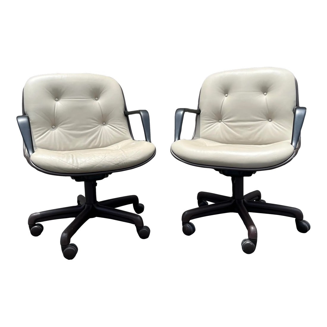 Cream Vinyl Faux Leather Steelcase 451 Swivel Chairs - a Pair (1 of 12)
