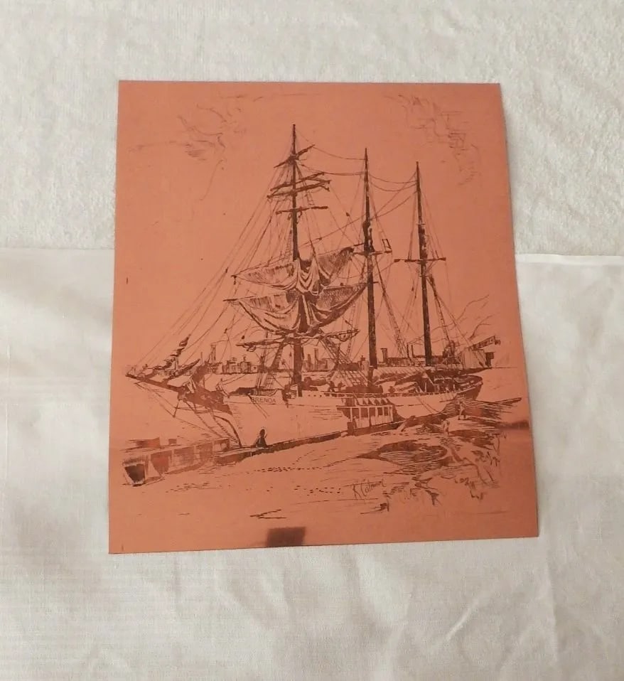Brenda Sailing Ship British Maritime Copper Etching Print Plate Artist R. Colerion 1877 - 10