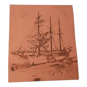 Brenda Sailing Ship British Maritime Copper Etching Print Plate Artist R. Colerion 1877