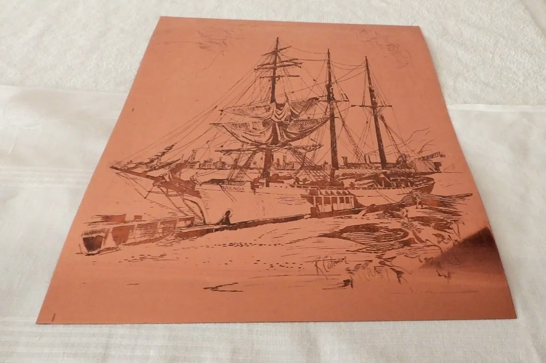 Brenda Sailing Ship British Maritime Copper Etching Print Plate Artist R. Colerion 1877 - 4