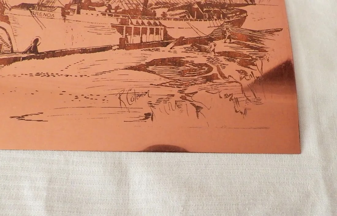 Brenda Sailing Ship British Maritime Copper Etching Print Plate Artist R. Colerion 1877 - 6