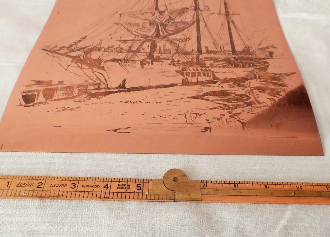 Brenda Sailing Ship British Maritime Copper Etching Print Plate Artist R. Colerion 1877 - 8