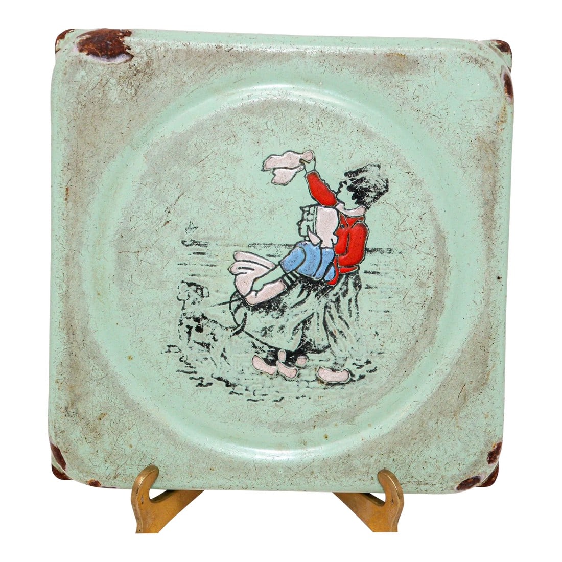 Antique Danish Hand Painted Dutch Theme Enamelware Metal Collectible Trivet 1920: Antique early 20th century Hand Painted Dutch Theme Enamelware Metal trivet 1920's. Hand-painted decorative antique Dutch scene metalware hand made In North Europe, Netherlands, Dutch or Germany