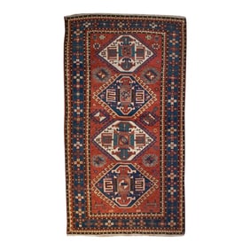 19th Century Geometric Medallion Kazak Rug