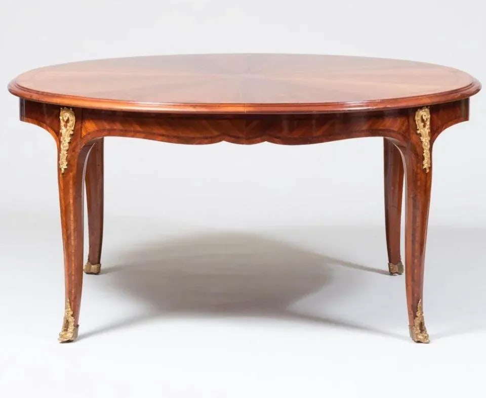 1940s French King Wood Louis XV and Maison Jansen Style Gilt Metal Mounted and Inlaid Mahogany Dinin - 11