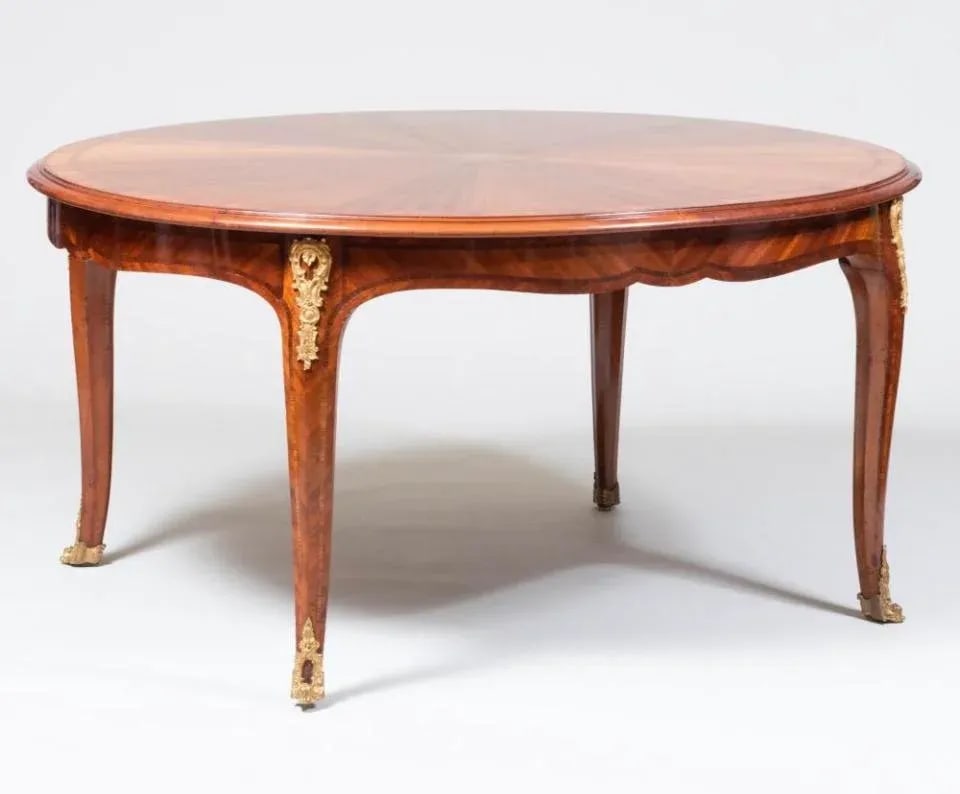 1940s French King Wood Louis XV and Maison Jansen Style Gilt Metal Mounted and Inlaid Mahogany Dinin - 2