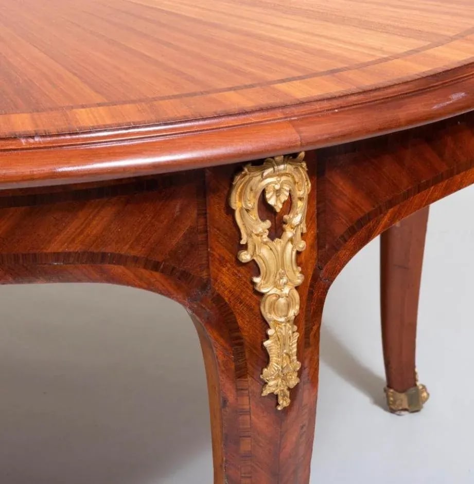 1940s French King Wood Louis XV and Maison Jansen Style Gilt Metal Mounted and Inlaid Mahogany Dinin - 3