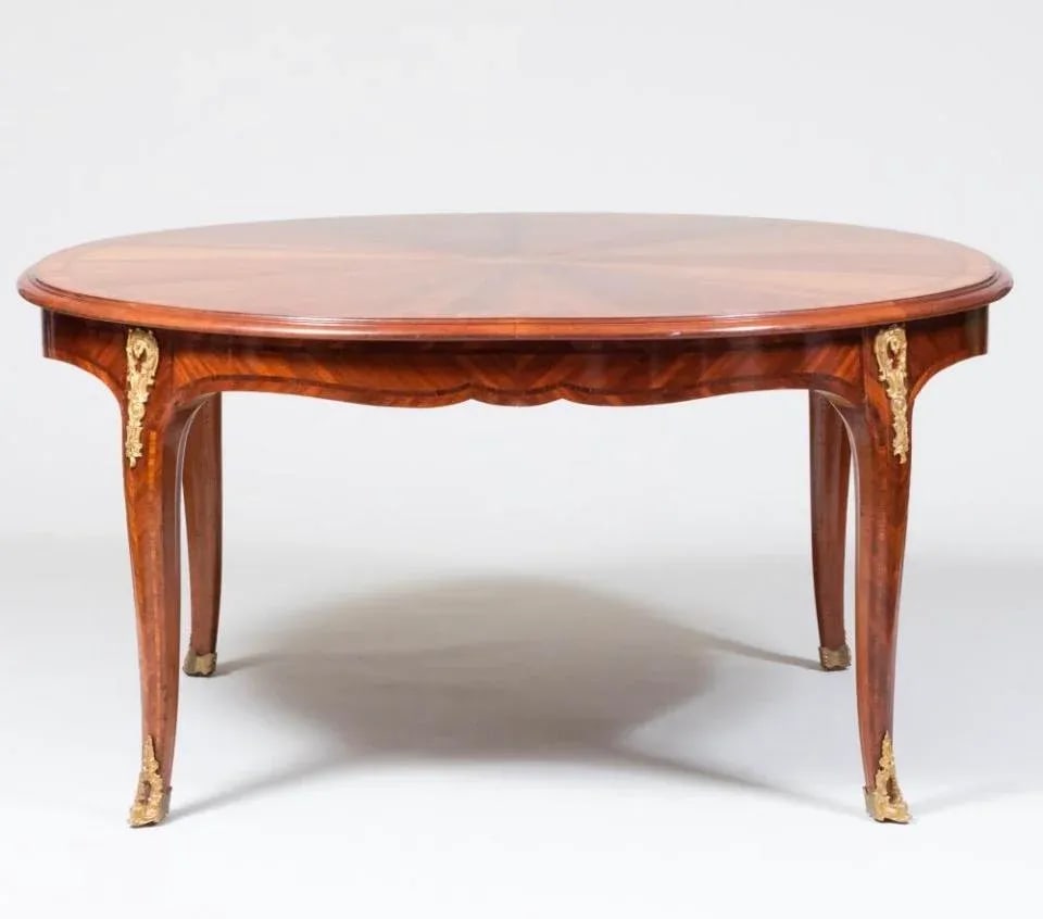 1940s French King Wood Louis XV and Maison Jansen Style Gilt Metal Mounted and Inlaid Mahogany Dinin - 4
