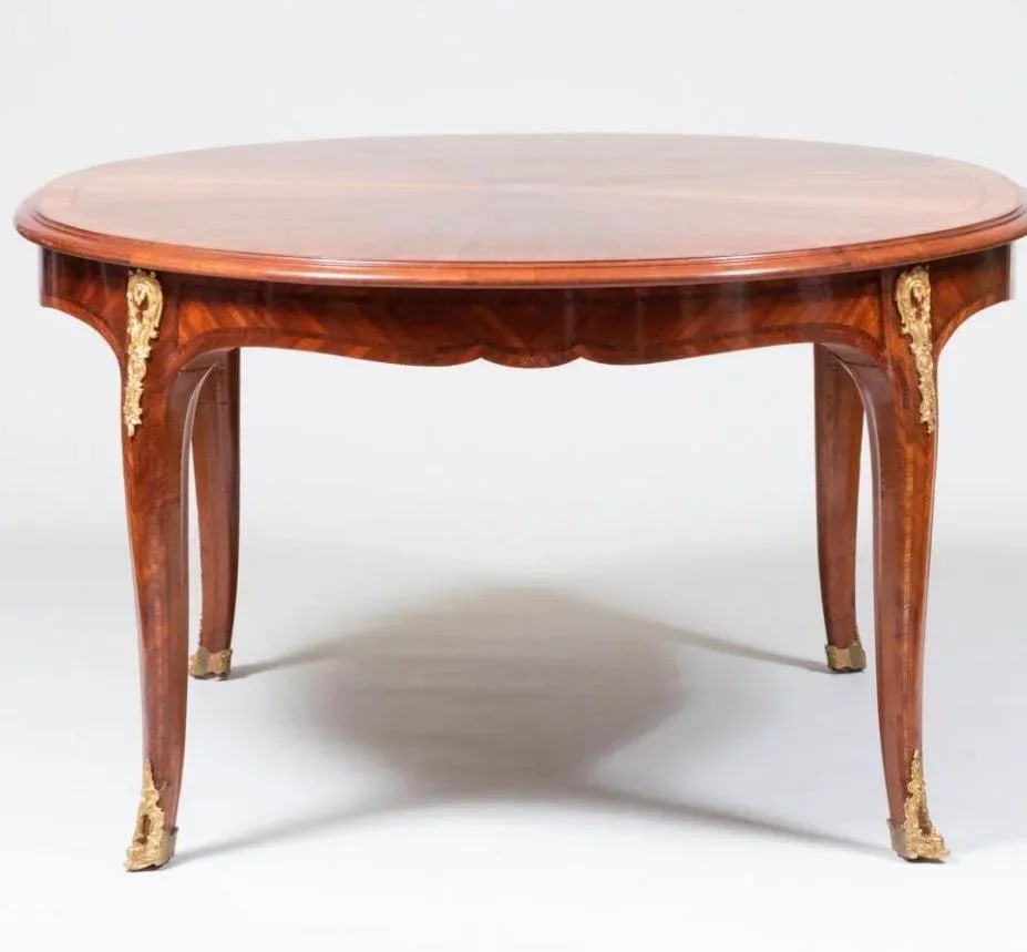 1940s French King Wood Louis XV and Maison Jansen Style Gilt Metal Mounted and Inlaid Mahogany Dinin - 5