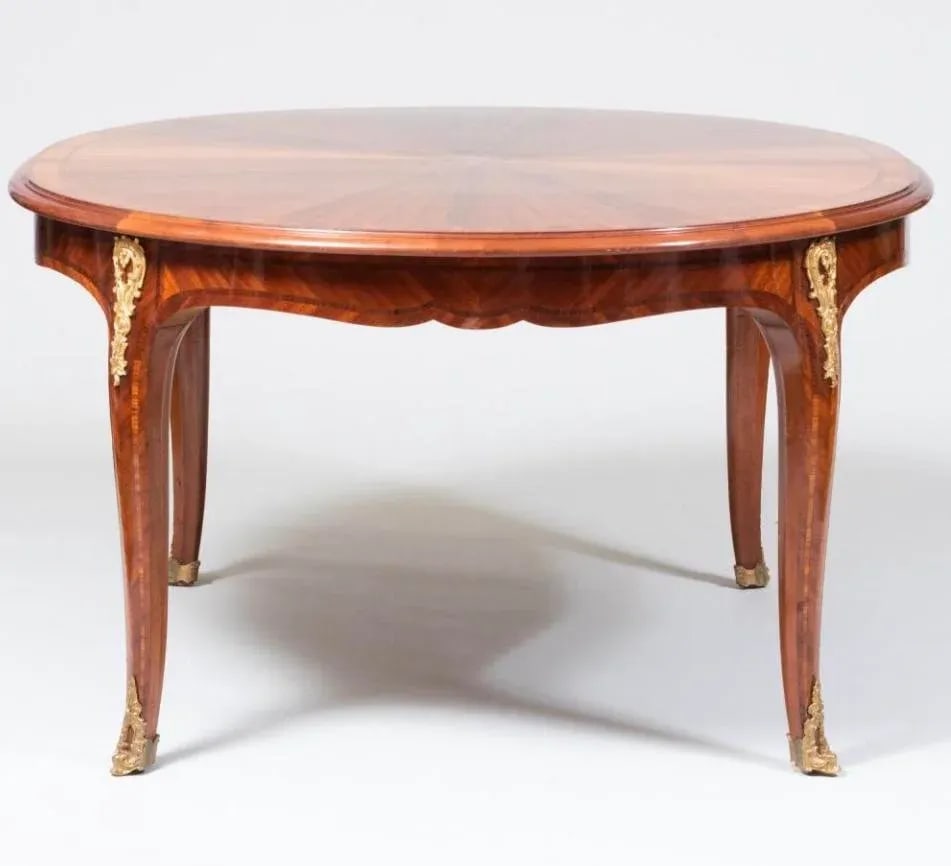 1940s French King Wood Louis XV and Maison Jansen Style Gilt Metal Mounted and Inlaid Mahogany Dinin - 6