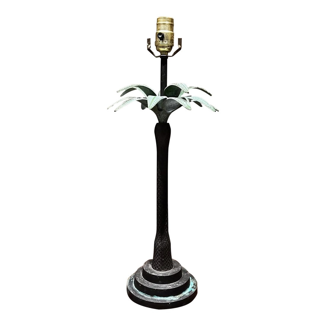 1980s Style Maitland Smith Palm Tree Table Lamp Faux Bronze (1 of 9)