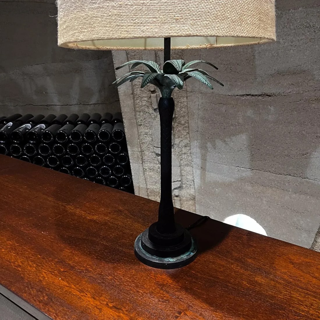 1980s Style Maitland Smith Palm Tree Table Lamp Faux Bronze - 6