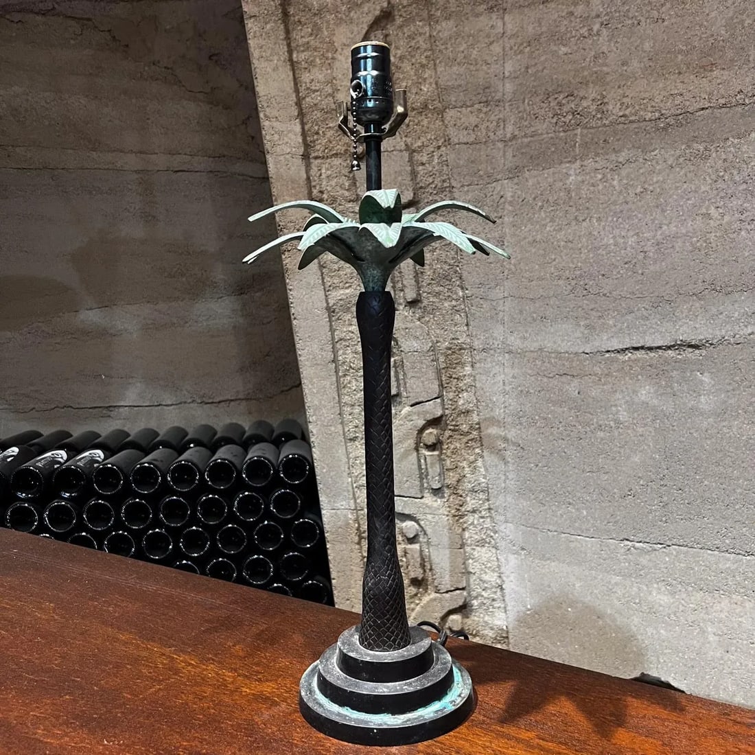 1980s Style Maitland Smith Palm Tree Table Lamp Faux Bronze - 9