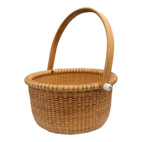 Vintage Woven Wicker Nantucket Handled Basket