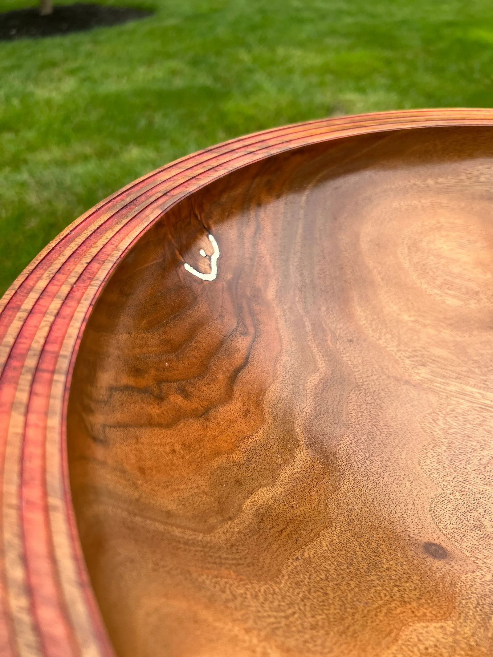 Large Modernist Artisan Made Inlaid Walnut Centerpiece Bowl on Stand - Signed - 5