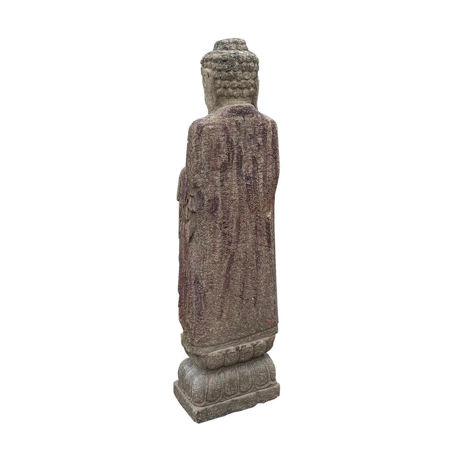Chinese Rough Gray Stone Carved Standing Abhaya Mudra Buddha Statue - 4