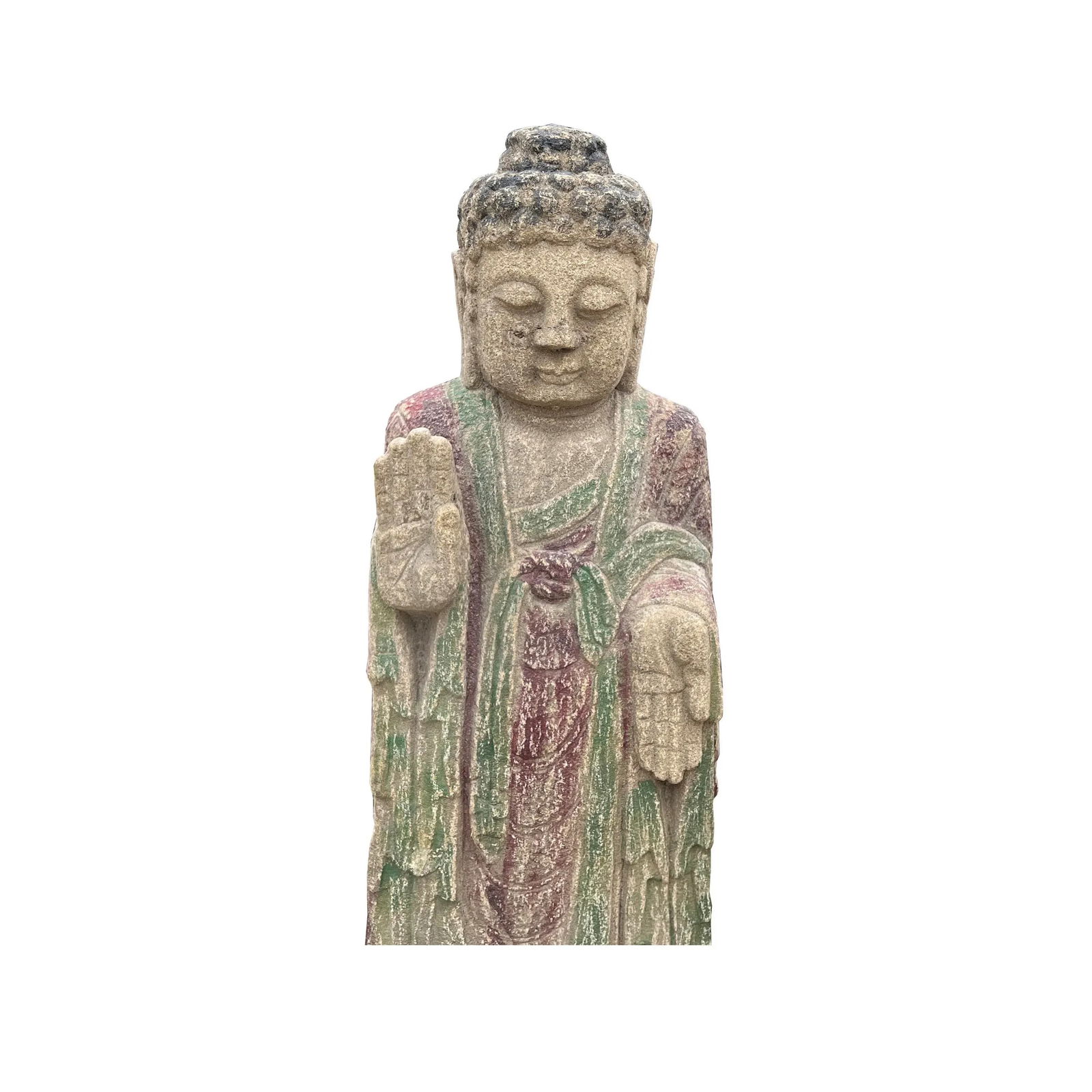 Chinese Rough Gray Stone Carved Standing Abhaya Mudra Buddha Statue - 6