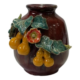 Chinese OxBlood Red Glaze Dimensional Flower Gourd Motif Vase