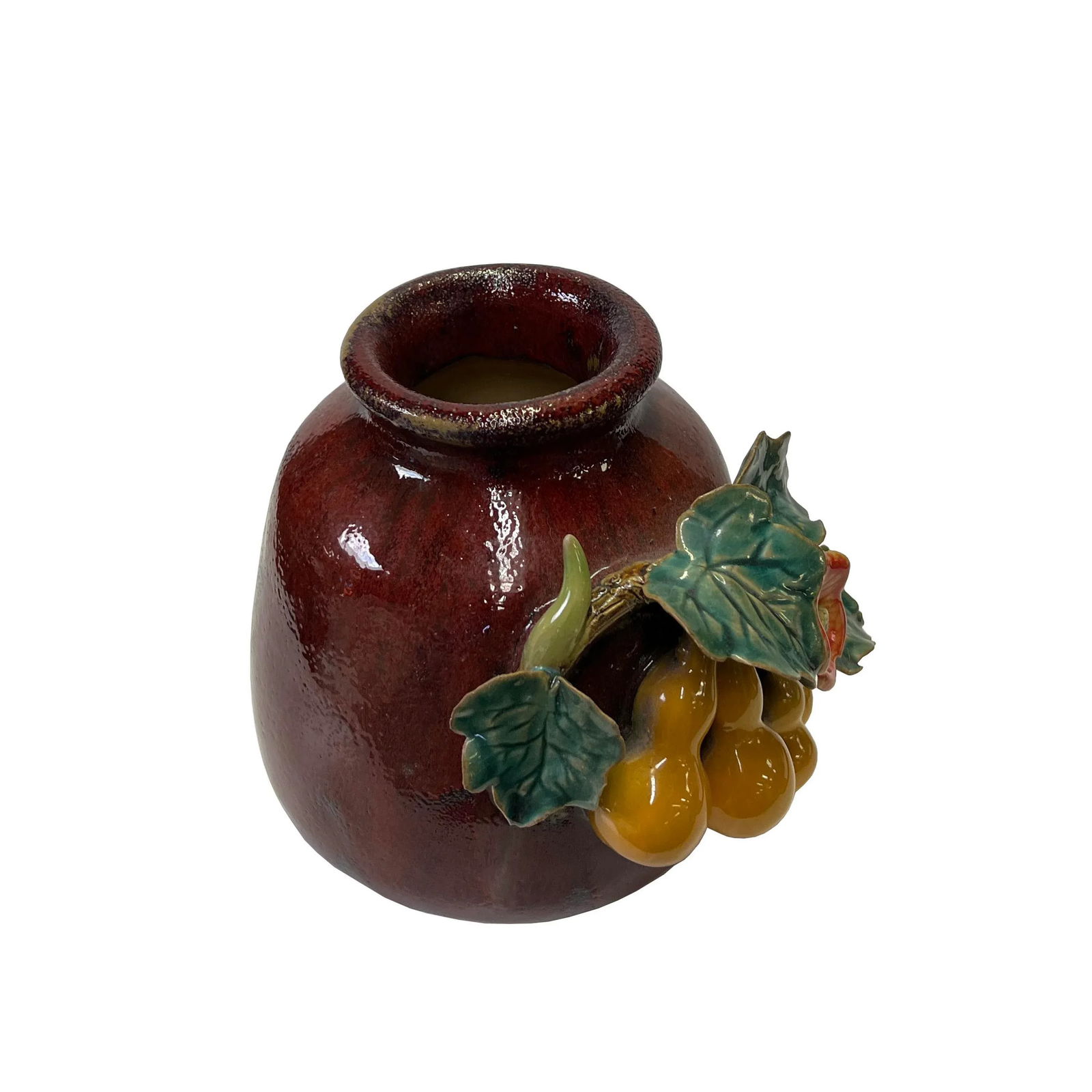 Chinese OxBlood Red Glaze Dimensional Flower Gourd Motif Vase - 4