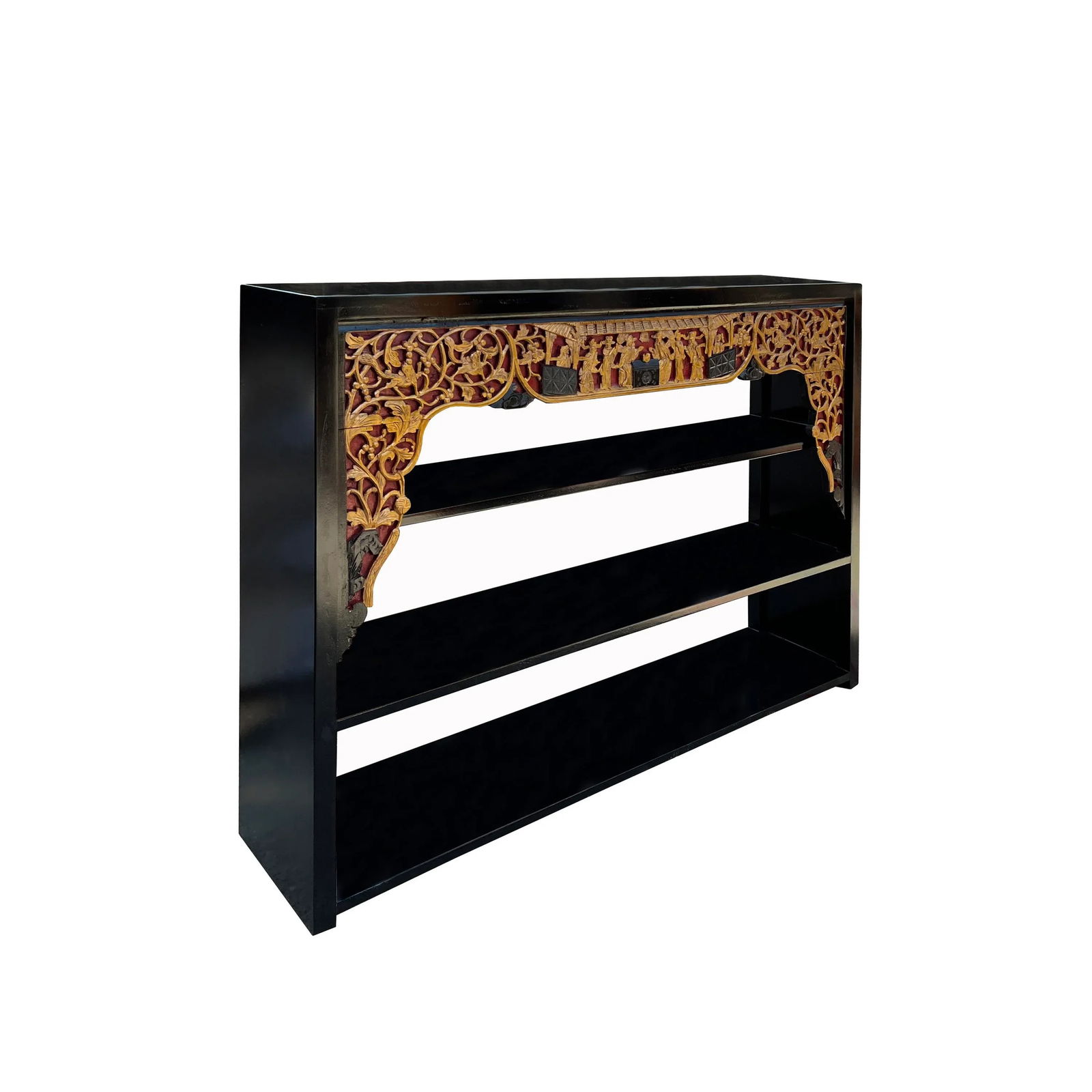 Chinese Black Golden Carving Rectangular Curio Display Stand Side Table - 2