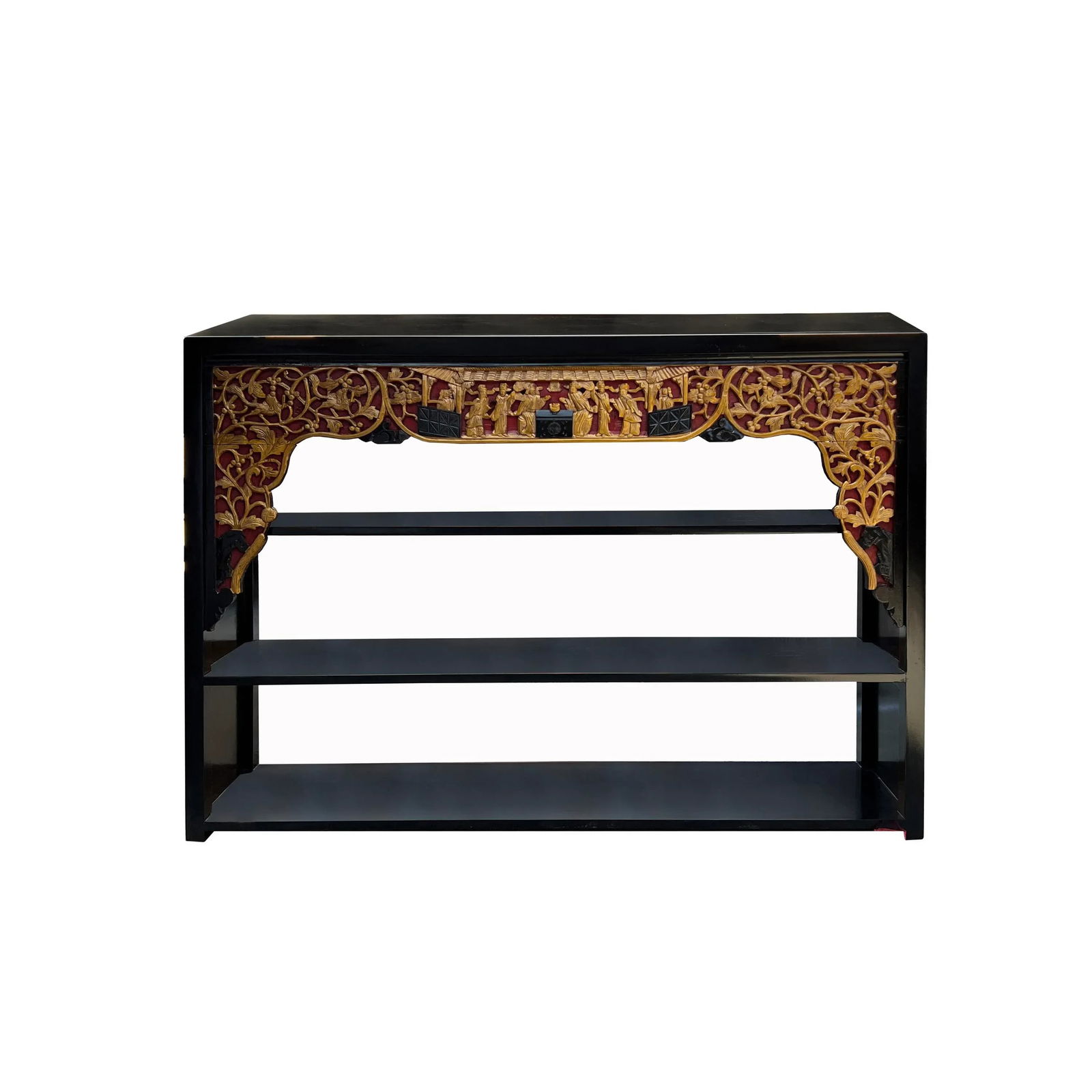Chinese Black Golden Carving Rectangular Curio Display Stand Side Table - 3