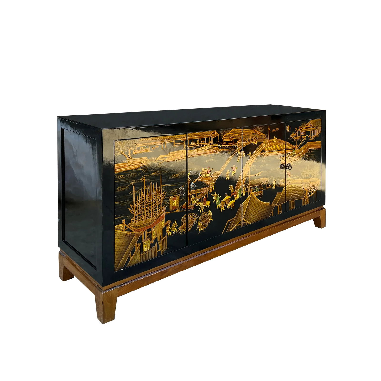 Black Golden Scenery Graphic Sideboard Buffet Console Table Cabinet - 2
