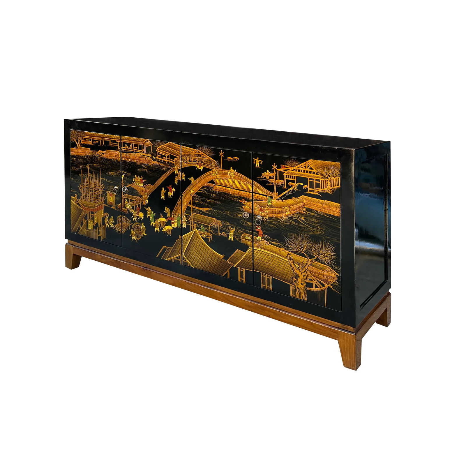 Black Golden Scenery Graphic Sideboard Buffet Console Table Cabinet - 3