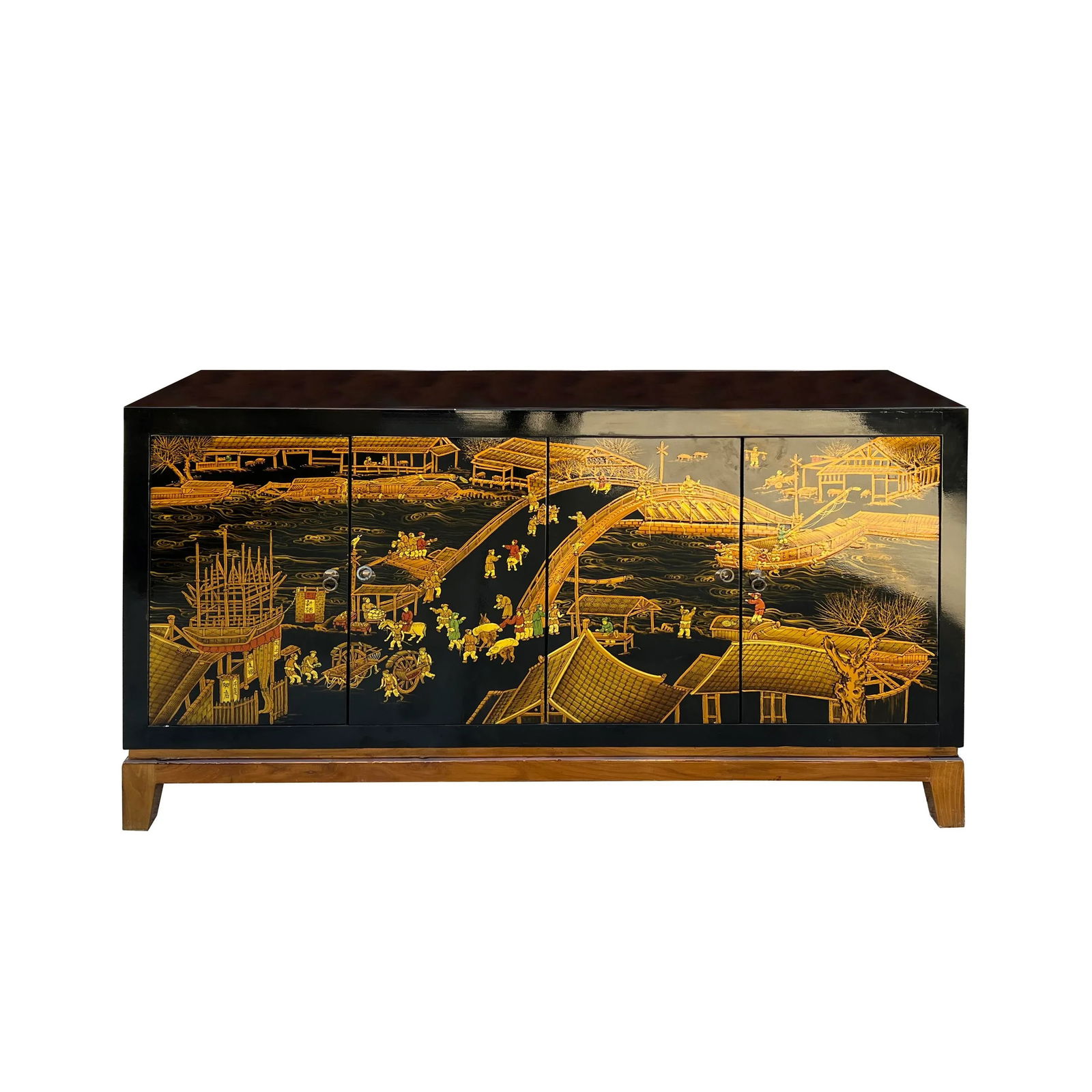 Black Golden Scenery Graphic Sideboard Buffet Console Table Cabinet - 4