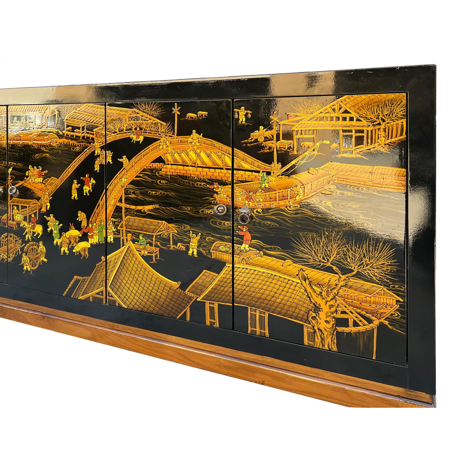 Black Golden Scenery Graphic Sideboard Buffet Console Table Cabinet - 5