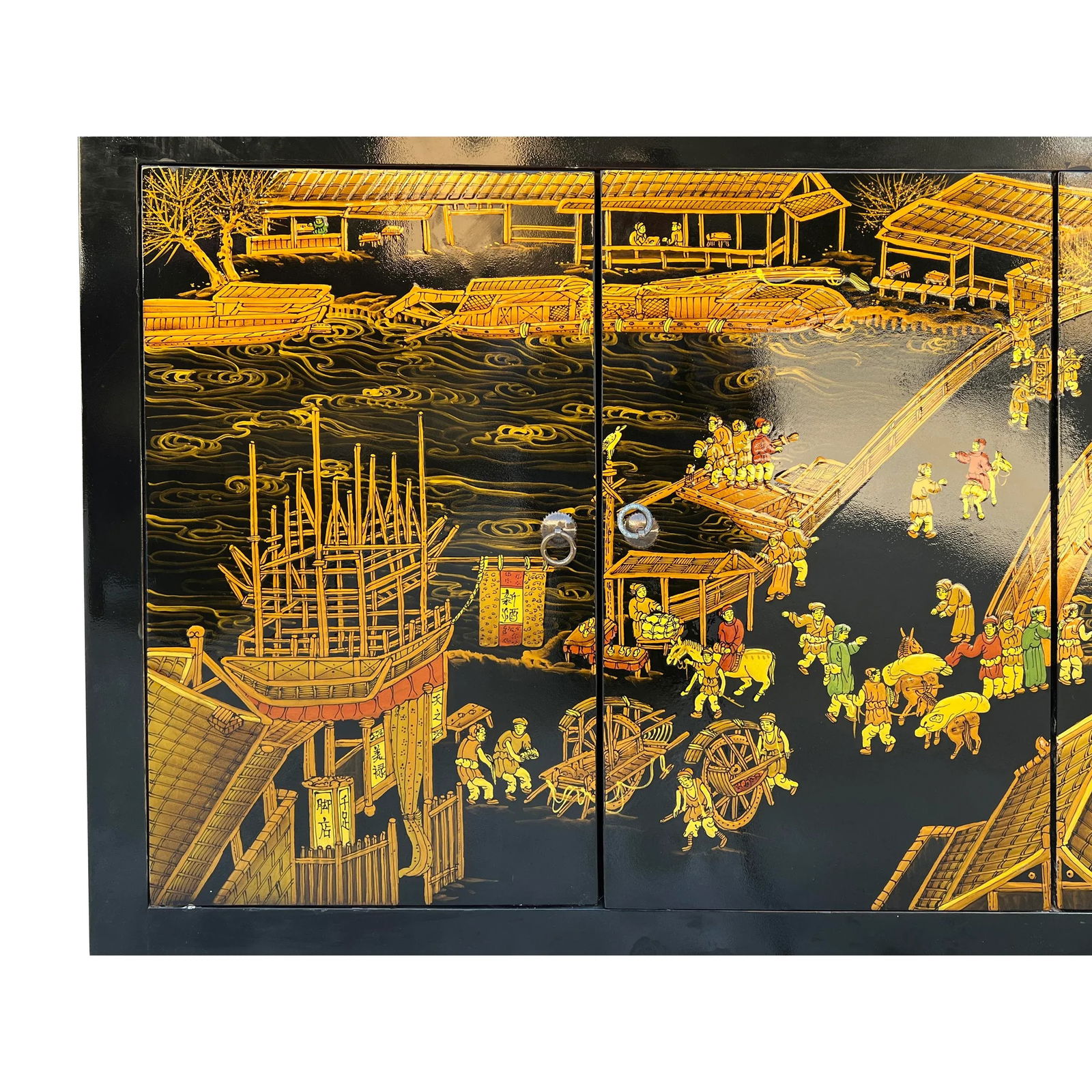 Black Golden Scenery Graphic Sideboard Buffet Console Table Cabinet - 6